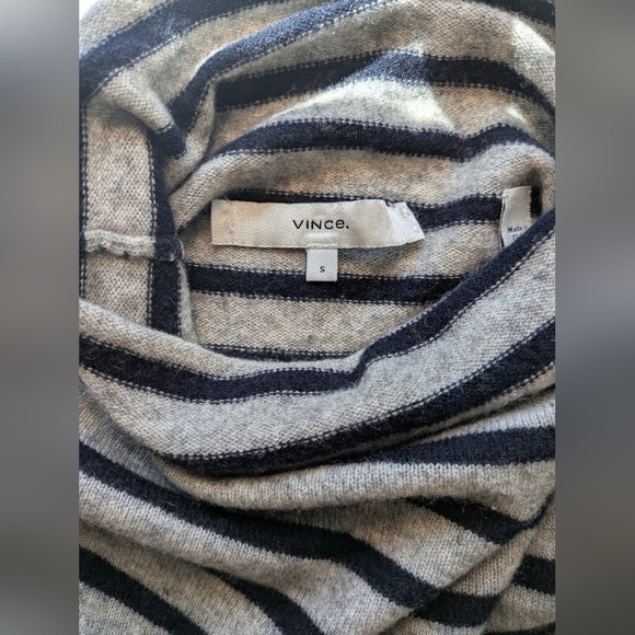 Vince Grey Black Stripe Wool Cashmere Long Sleeve Turtleneck Sweater Essential - Picture 7 of 11